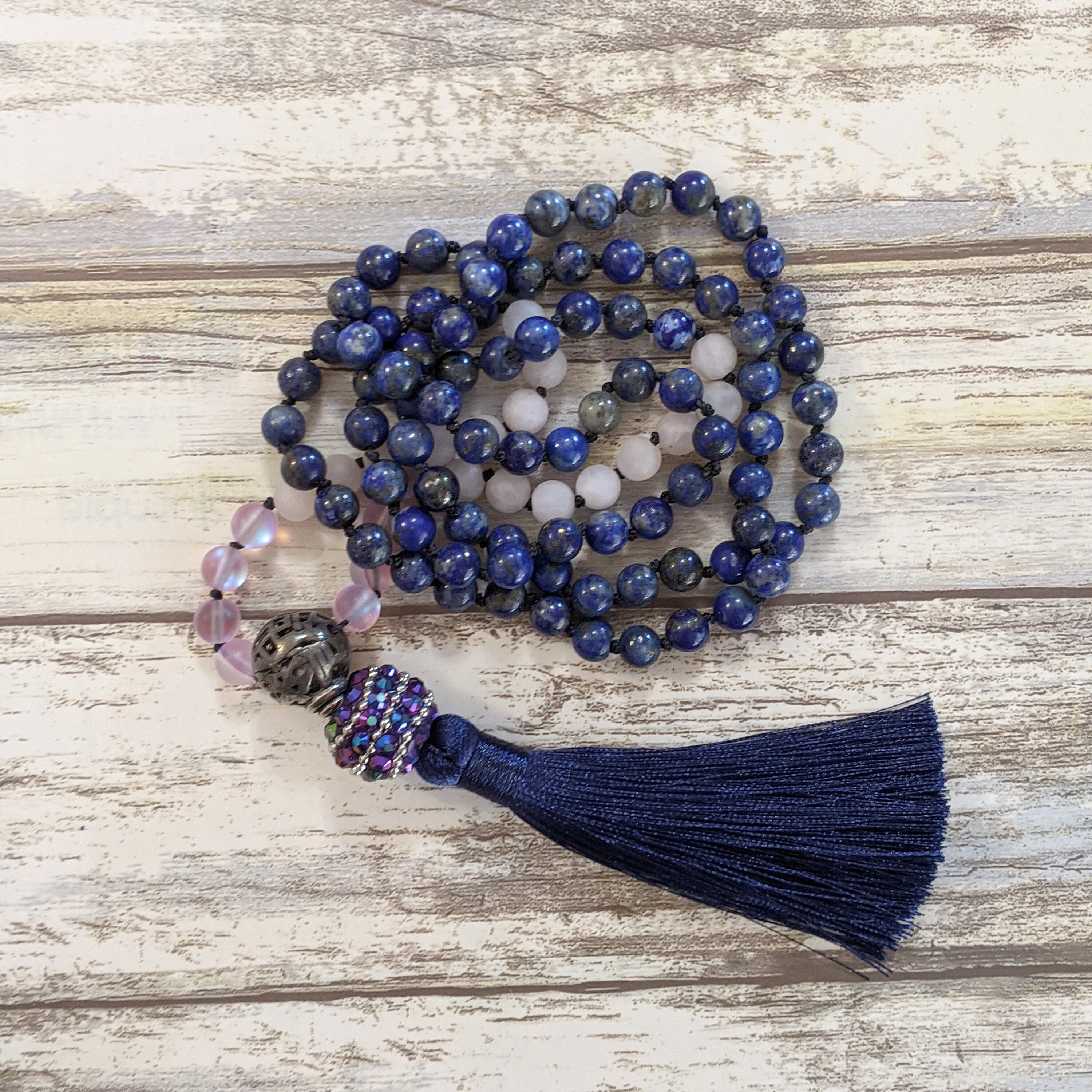 VIRGO Lapis Lazuli Cuarzo Rosa y Aura Mística Quartz Mala Etsy