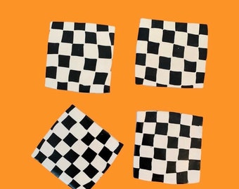 Checkered Coasters - Black and White Checker - SET OF 4