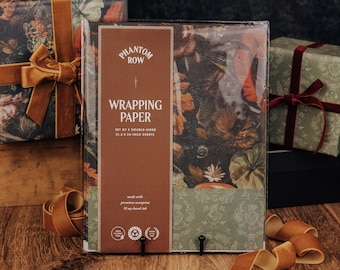 Reversible Wrapping Paper | Baroque Blooms & Divine Love / Dark floral and mythology / Made with newsprint / Recyclable and compostable