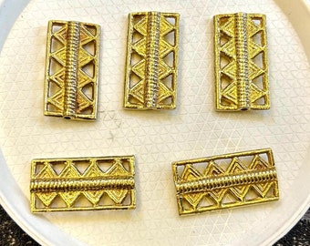 7 pc Handmade African Brass Spacer Beads: Tribal Macrame Charms (27mm)