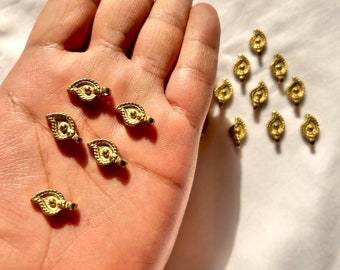 26 pc Polished Brass Leaf Charms, Boho Jewelry Making, Macrame Beads (16mm)