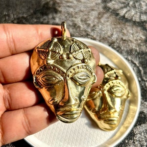 Hand Casted African Brass Mask Pendant: Tribal Jewelry Making (2.5 Inch)
