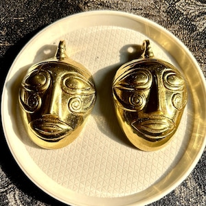 Hand Cast African Brass Mask Pendant: Tribal Jewelry (2.1 Inch)