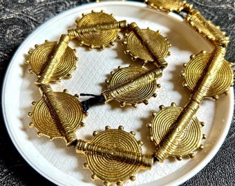 10pc Brass Sun Baule Beads: African Tribal Charms (>31mm)