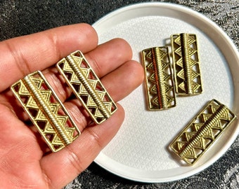 5 pc Handmade African Brass Spacer Beads: Tribal Macrame Charms (36mm)