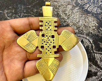 Handgemachte Messing Koptische Kreuz Anhänger, äthiopischen Stil, 10,6 cm