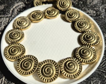10 szt. ręcznie robionych spiralnych koralików mosiężnych: styl antyczny, przekładka etniczna (10 szt., 18 mm)