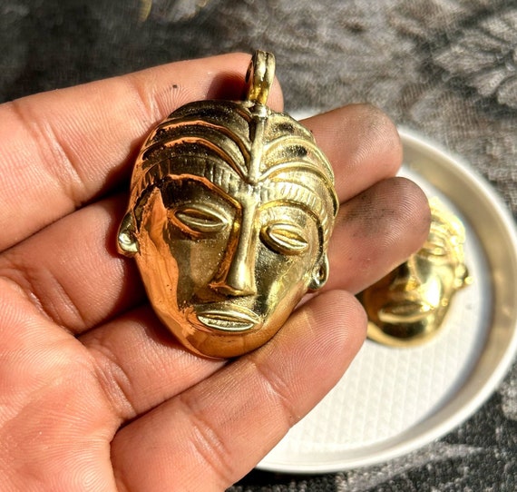 Hand Cast African Brass Mask Pendant: Tribal Ethnic Jewelry UK