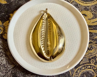 2.7 INCH Jumbo brass cowrie shell pendant
