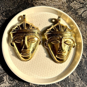 Hand Casted African Brass Mask Pendant: Tribal Ethnic Bead (2.4 Inch)