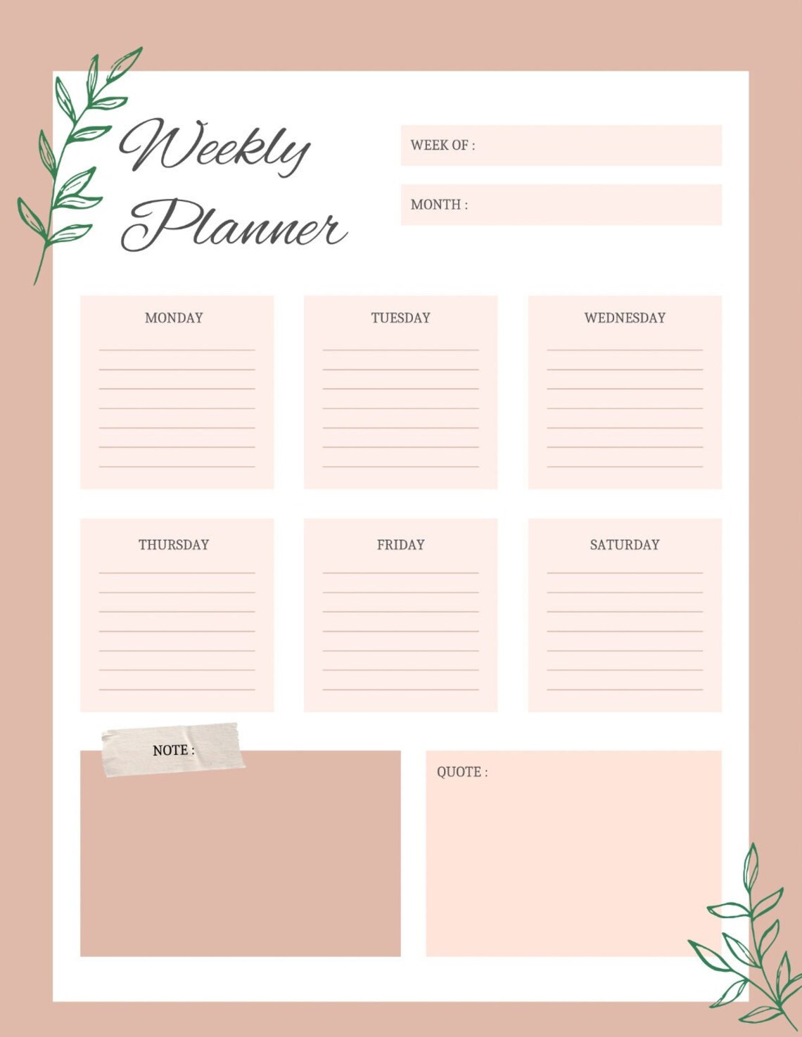 Digital weekly planner weekly planner printable planner etsy