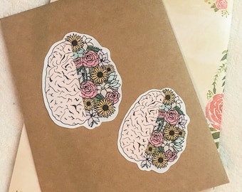 Full Color Brain Flower Sticker, Handmade, Die Cut, Mental Health Awareness, Brainflower
