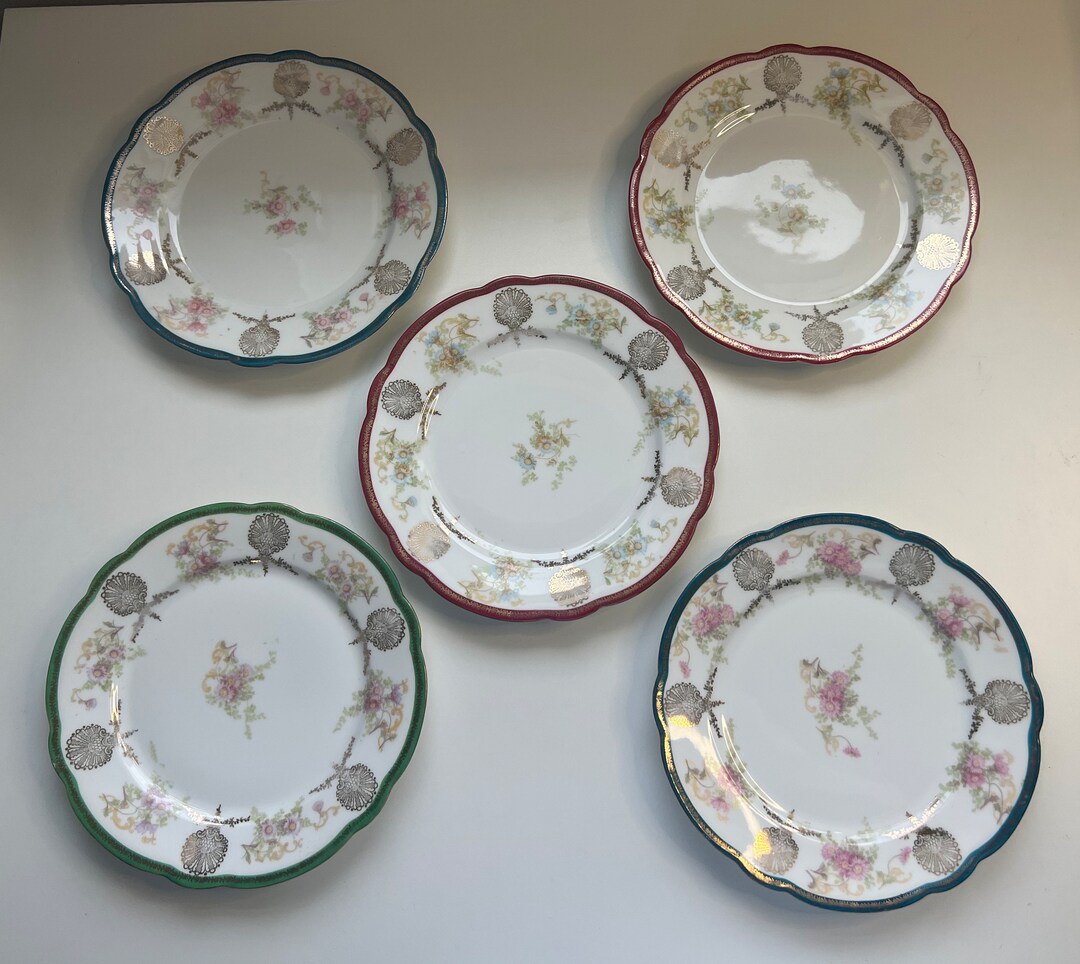 5 Antique or Vintage Salad/dessert Plates Pink Blue Floral Pattern Etsy
