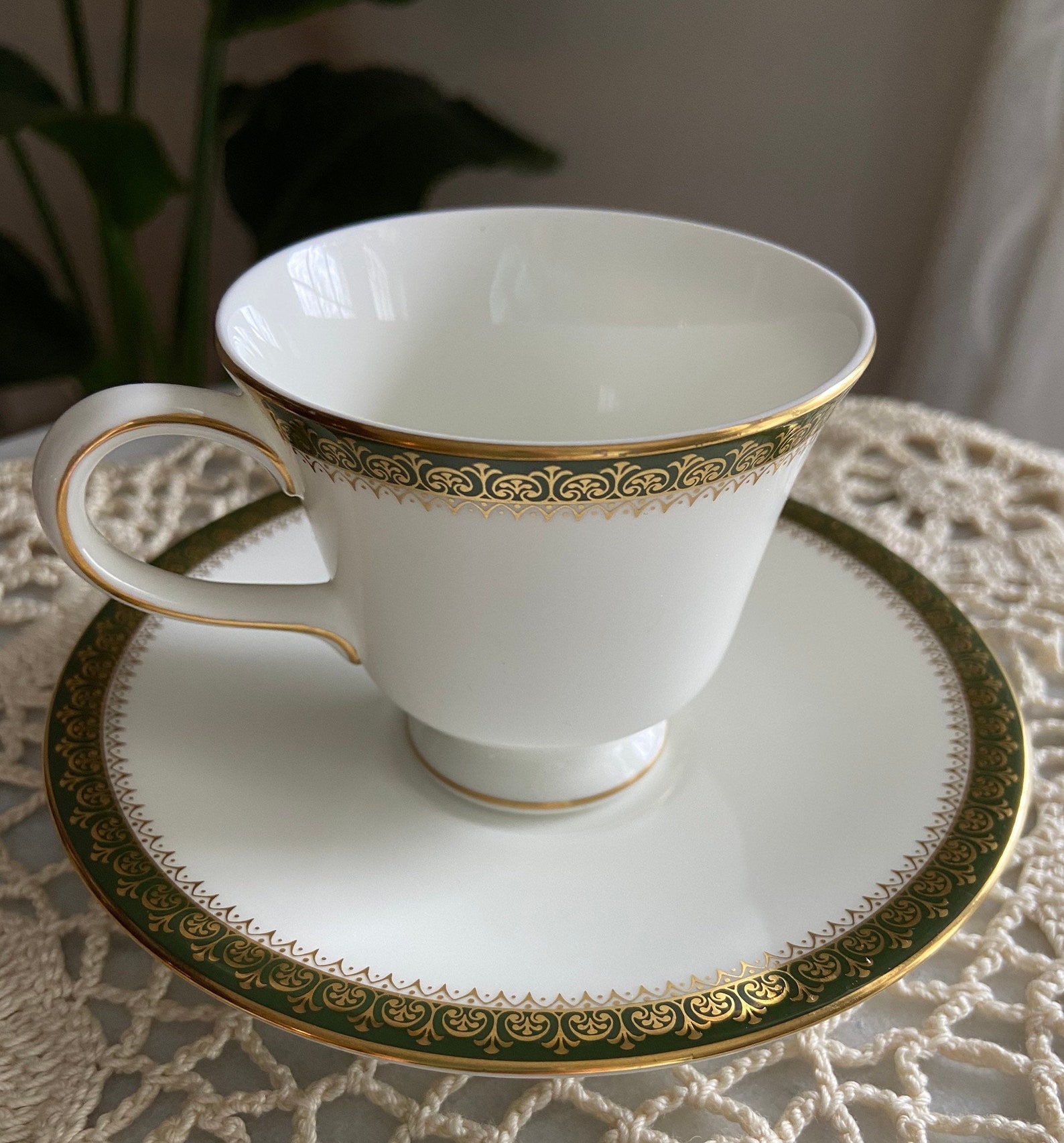 Wedgwood Tea Cup and Saucer Chester Pattern Green & Gold Etsy