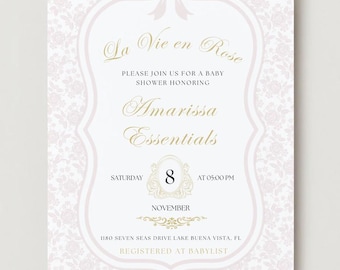 Elegant Floral Baby Shower Invitation: La Vie en Rose Theme (Printable Template)