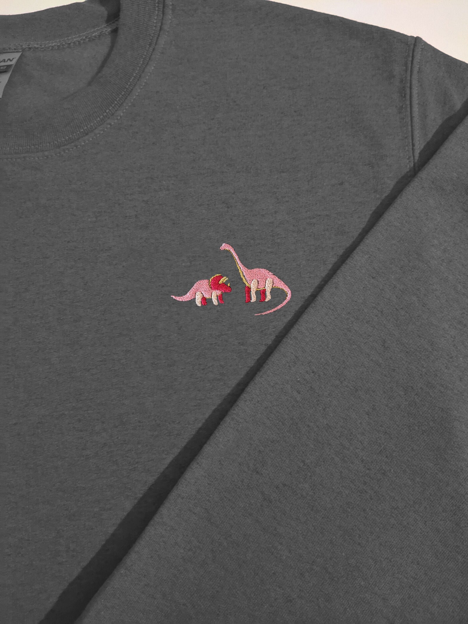 Pink Dinos Embroidered Sweatshirt Etsy