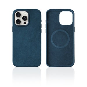 iPhone 15 Pro Series Classic Case by Luriax | Hand Crafter Alcantara Suede Leather Cover Compatible with MagSafe -  - Prussian Blue