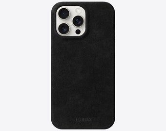Alcantara Wildleder iPhone Hülle: MagSafe Kompatibel, schwarze Handyhülle