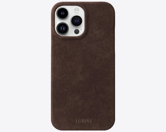 Deep Brown Alcantara Suede iPhone Case: Shock-Absorbing