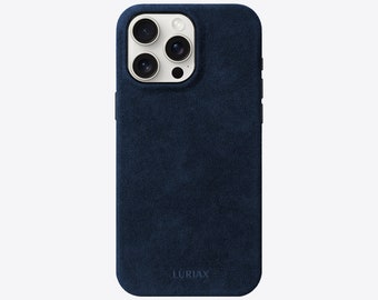 The Classic iPhone Case - Dark Blue by Luriax | Alcantara Suede Phone Cover MagSafe Compatible - iPhone 15 Pro and 16 Pro Series
