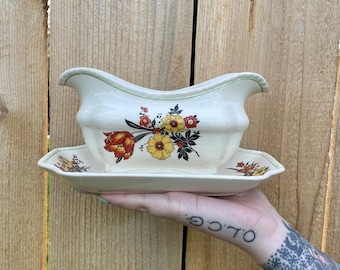 Vintage blommig såsskål från 1970-talet