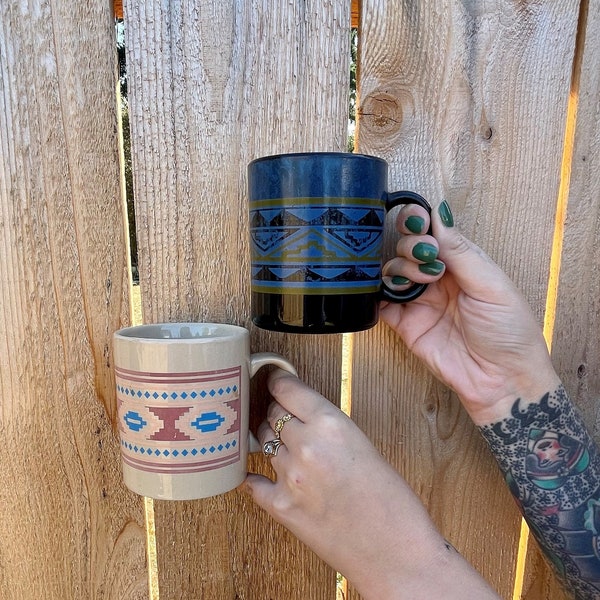 Vintage 1908s Southwestern SET OF TWO Mixmatch Mugs