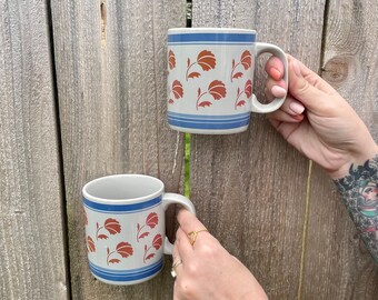 Vintage 1970s SET OF TWO Floral Mugs