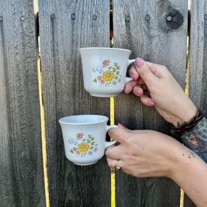 Vintage 1980s Set of TWO Floral Tea Cups