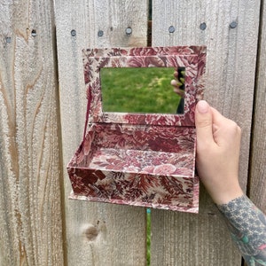 Vintage 1980s Small Maroon Floral Jewelry Box