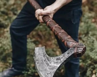 Handmade Two Handed Large Berserker Axe Double Headed Axe Hand Forged Steel Axe Style Viking Hatchet With Leather Sheath Perfect Woodcutting