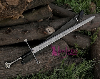 Custom Handmade Real Medieval Viking Damascus steel Handmade sword with Leather, Vikings sword With Leather Sheath