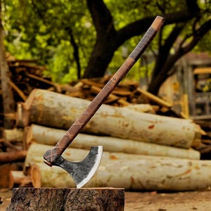 Handmade Two Handed Large Berserker Axe Double Headed Axe Hand Forged Steel Axe Style Viking Hatchet With Leather Sheath Perfect Woodcutting