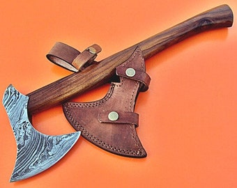 Custom Handmade Damascus Steel Tomahawk Axe With Leather Sheath