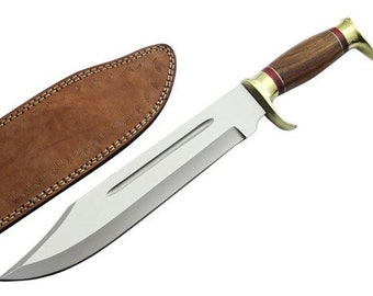 Coltello Bowie in acciaio d2 fatto a mano personalizzato Coltello da caccia con manico in legno con fodero in pelle