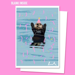 Biglietto di auguri di compleanno a forma di lontra marina, biglietto divertente, biglietto per lei, biglietto per lui, fauna selvatica, dipinto digitalmente, biglietto per gli amanti delle lontre