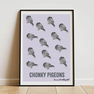 Stampa artistica "Chunky Pigeons" / Soggiorno / Decorazioni divertenti / Decorazioni per la camera da letto / A4 + A5 / Poster sulla fauna selvatica / Regalo per gli amanti degli animali / Dipinto digitalmente