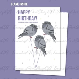 Funny Pigeon Birthday Card: Balloons, Animal Lover