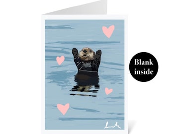 Sea Otter, Valentines Card, Cute, Animal Lover, Anniversary, Birthday, Greetings Card, Card for Her, Card for Him