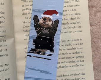 Christmas Sea Otter Bookmark, Digitally Painted, Otter Lover Gift, Book Lover Gift, Book Accessories, Bookish, Gift for Her, Gift for Him