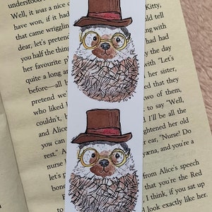 Marque-page hérisson, hérisson dans un chapeau haut de forme + lunettes, cadeau drôle, cadeau pour amoureux de hérisson, livresque, cadeau rat de bibliothèque, accessoires de livres
