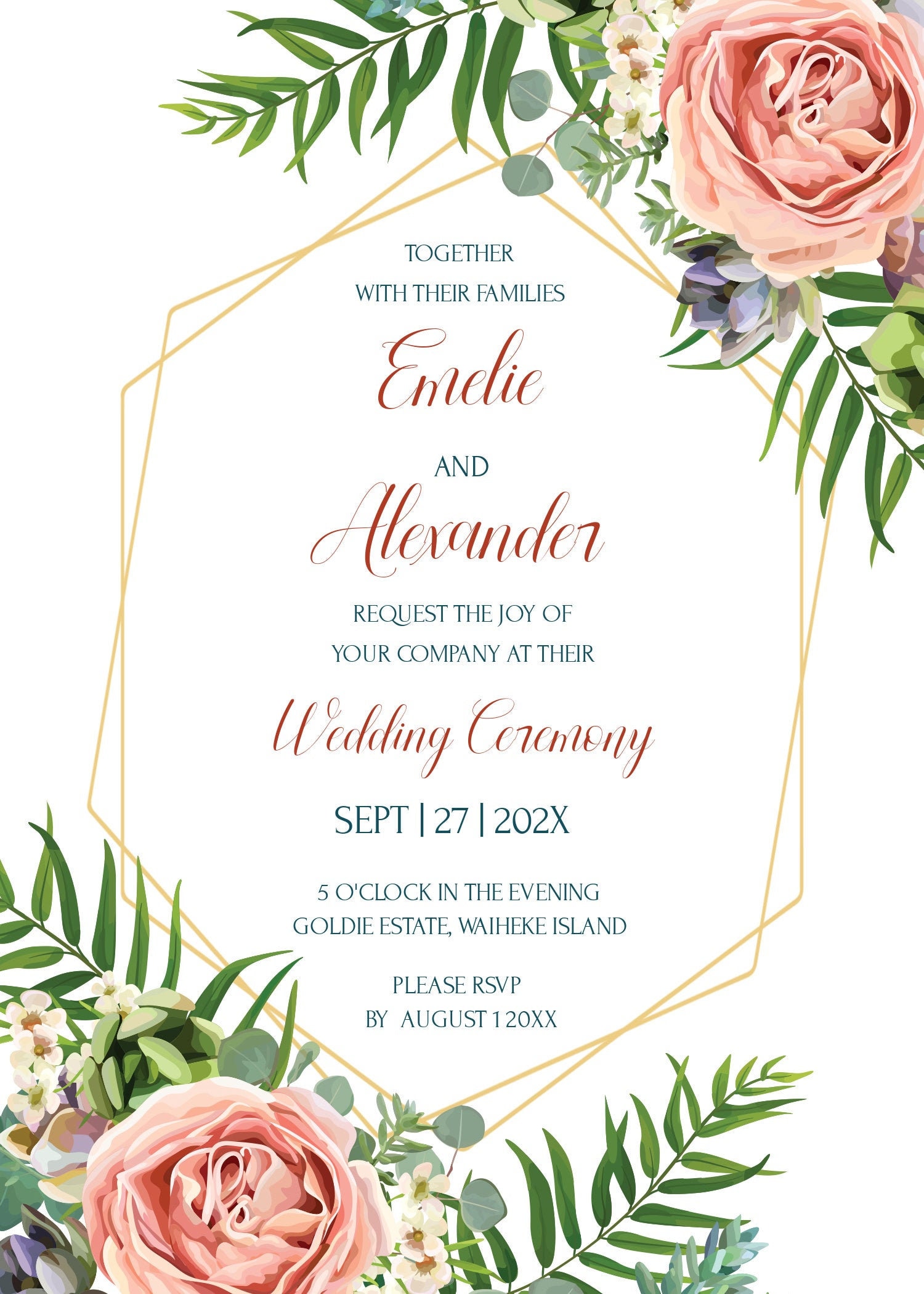 ROSEGREEN 5 x 7 Customisable Wedding Invitation | Etsy