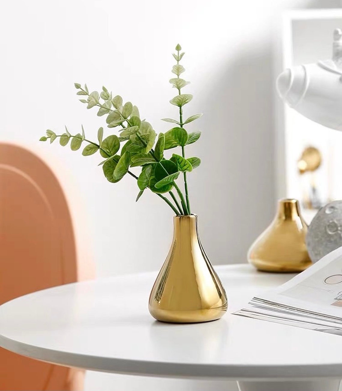 Gold Ceramic Small Vase Water Drop Shaped Small Diameter Etsy