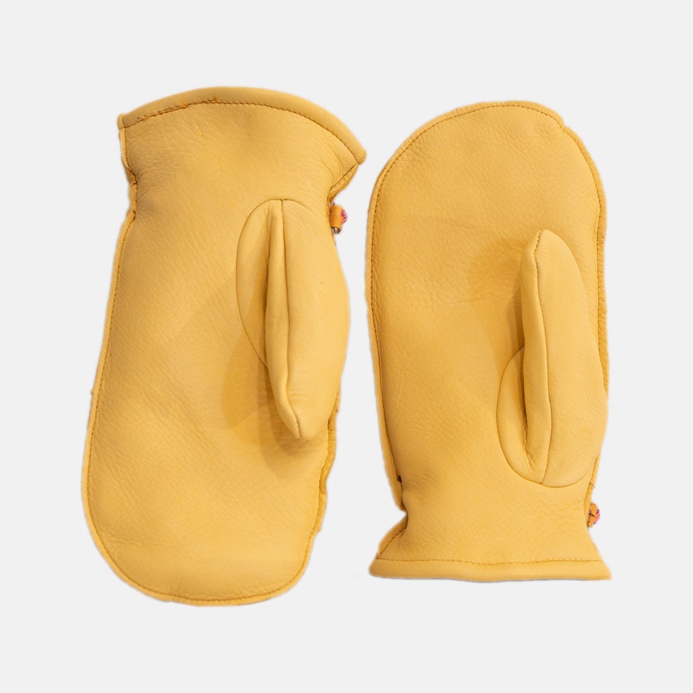 Leather Mittens Sherpa Fleece Lined With Green Cinch Cord Etsy