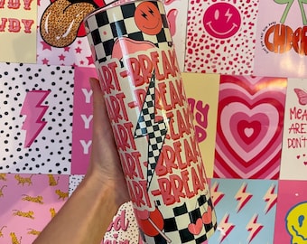 Heartbreaker Retro Water bottle, Preppy Gift for teenager, lightning bolt tumbler, Preppy Cup with lid straw, Cute Pink Aesthetic,