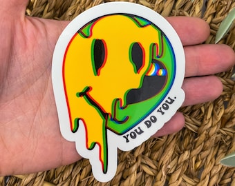 Smile Face Sticker, Alien Sticker, trippy, melting smile, retro happy face, Wasserflasche Sticker, Retro Print, Bullet Journal Sticker,