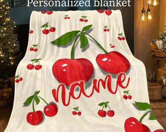 Manta personalizada de cerezas, manta para bebé niña, manta con nombre, regalo para niña, manta infantil, regalo personalizado, regalo a medida, cereza