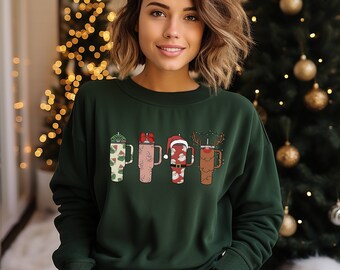 Sudadera Preppy Christmas Tumbler, Ropa navideña, Navidad acogedora, Regalos de Navidad para mujeres, Lindo suéter navideño, Regalo para adolescentes,