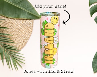 Nombre personalizado Monstera Deliciosa Tumbler, Monstera Plant Cup, Regalo personalizado para los amantes de las plantas, Maceta de la casa, Botella de agua tropical rosa