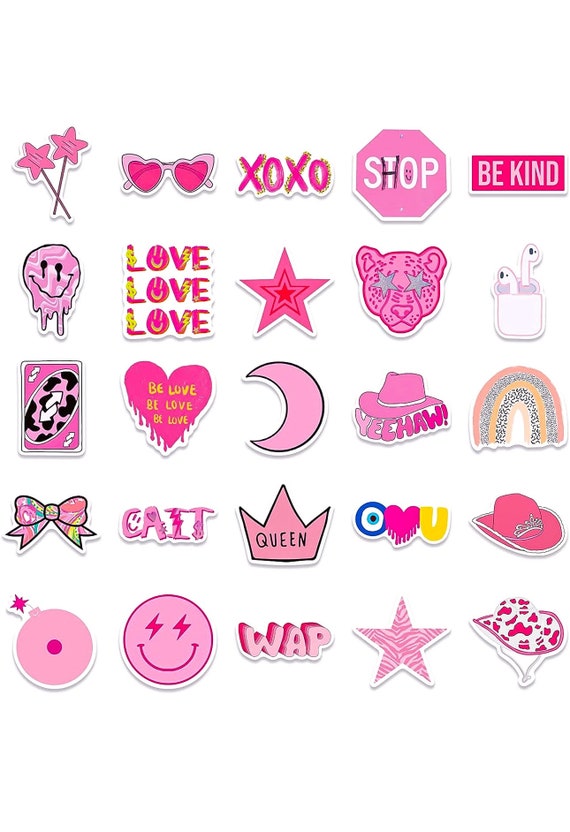 50pcs Pink Stickers Preppy Stickers Pink Party Stickers For Adult,  Waterproof Vinyl Stickers For Teen Girl For Water Bottle Laptop Phone  Skateboard