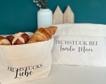 Frühstückskorb personalisiert | Einzugsgeschenk | Hochzeitsgeschenk |  Brötchenkorb aus Baumwolle